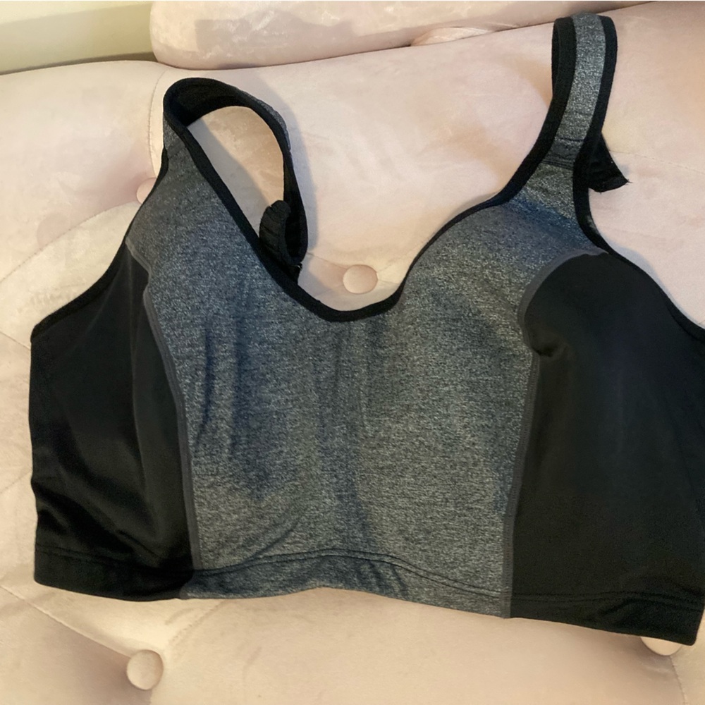 Cacique Black and Gray Wired Sports Bra by Lane Bryant